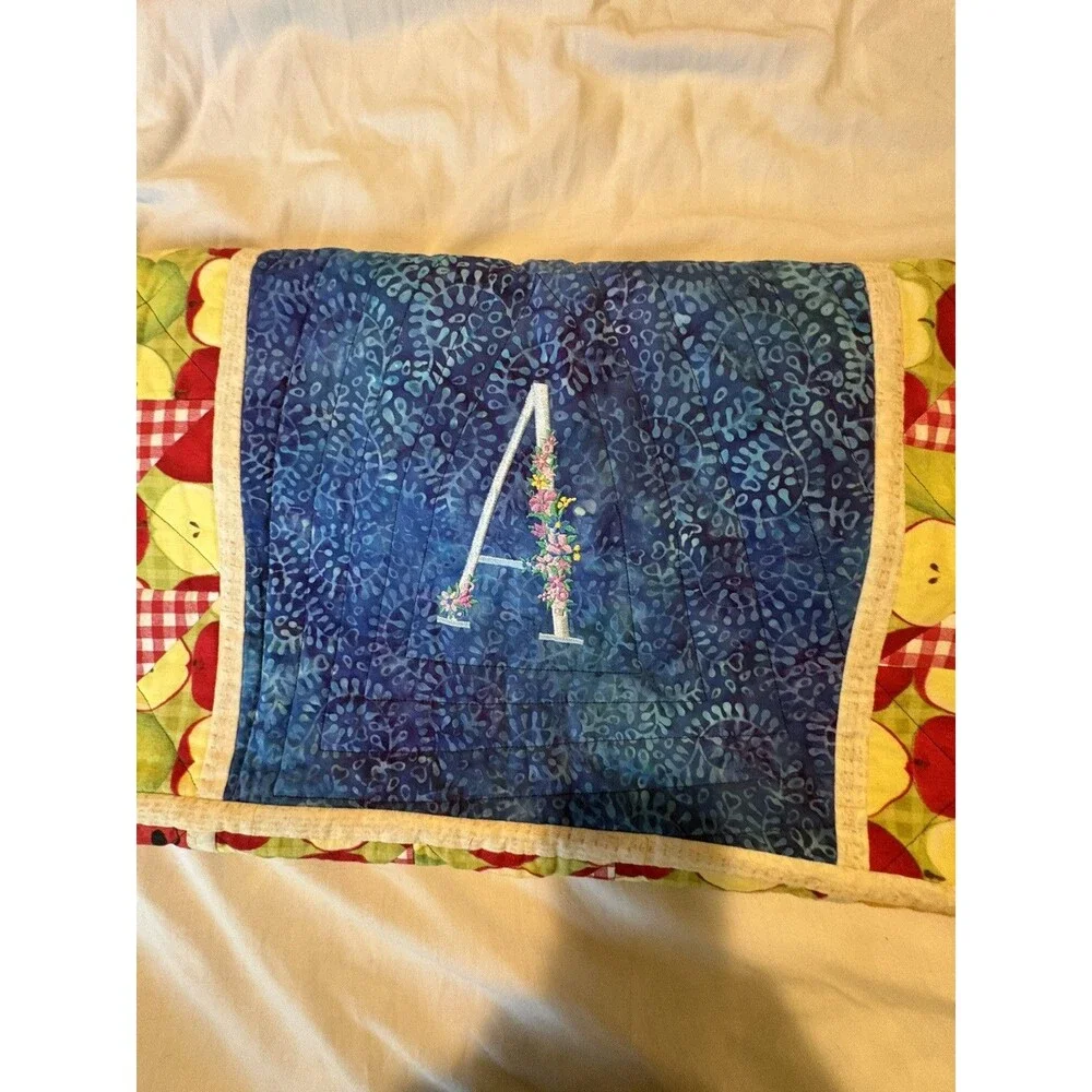 Baby Quilt Tapestry Letter a Apples Patchwork  49”x3 Handmade
